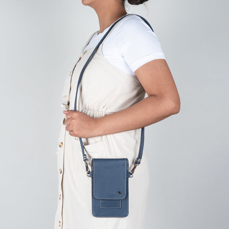 Lupita : Ladies Leather Crossbody Purse in Denim Cayak