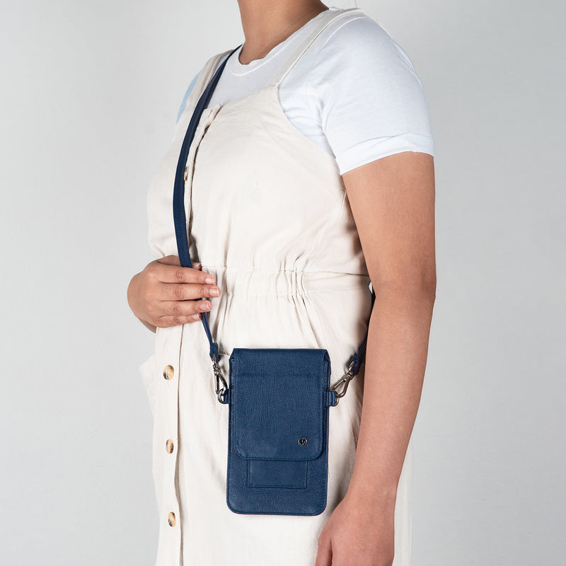 Lupita : Ladies Leather Crossbody Purse in Marine Cayak