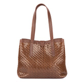Masingita : Ladies Woven Leather Shopper Handbag in Choc Seneca & Cafe Cayak