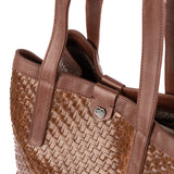 Masingita : Ladies Woven Leather Shopper Handbag in Choc Seneca & Cafe Cayak