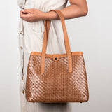 Masingita : Ladies Woven Leather Shopper Handbag in Cognac Seneca & Oak Cayak