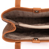 Masingita : Ladies Woven Leather Shopper Handbag in Cognac Seneca & Oak Cayak