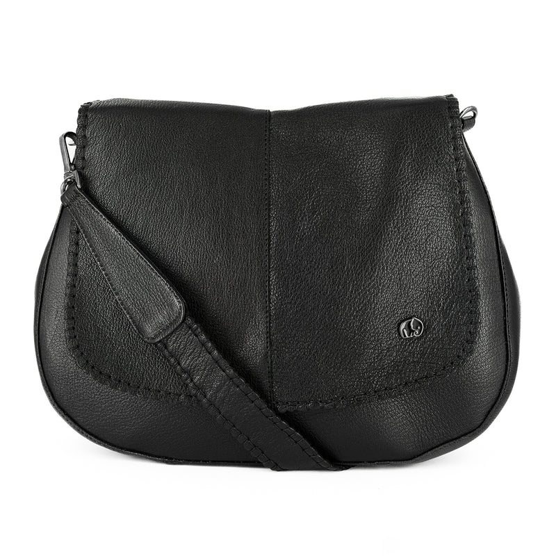 Nembeko : Ladies Leather Crossbody Handbag in Black Cayak