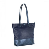 Omari : Ladies Leather Shopper Handbag in Marine and Spazio Cayak/Metallic