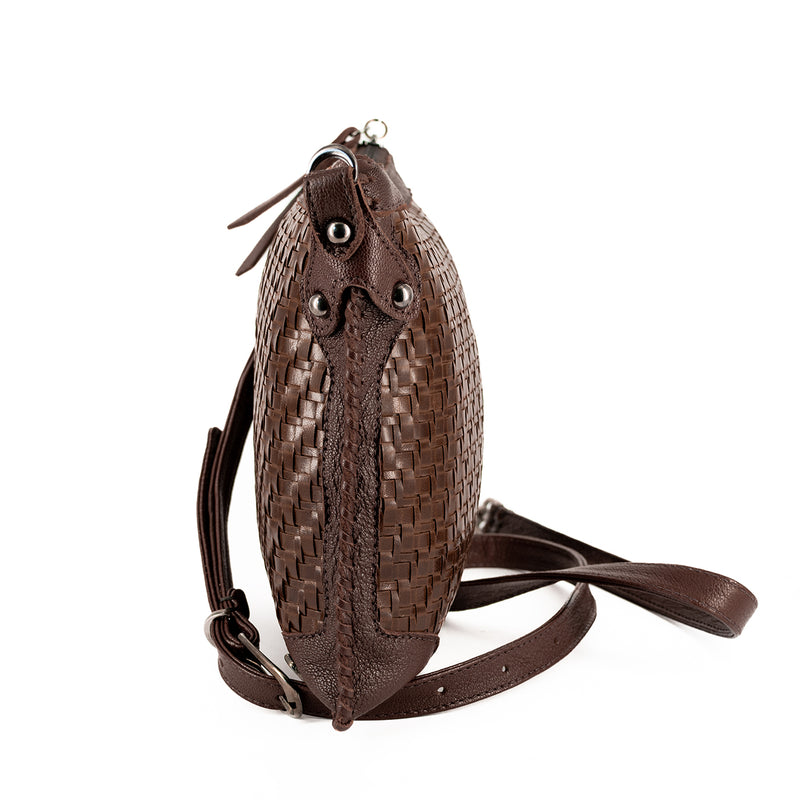 Onalo : Ladies Leather Crossbody Handbag in Choc Seneca & Cafe Cayak