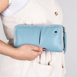 Olwethu : Ladies Leather Clutch Purse in Jeans Cayak