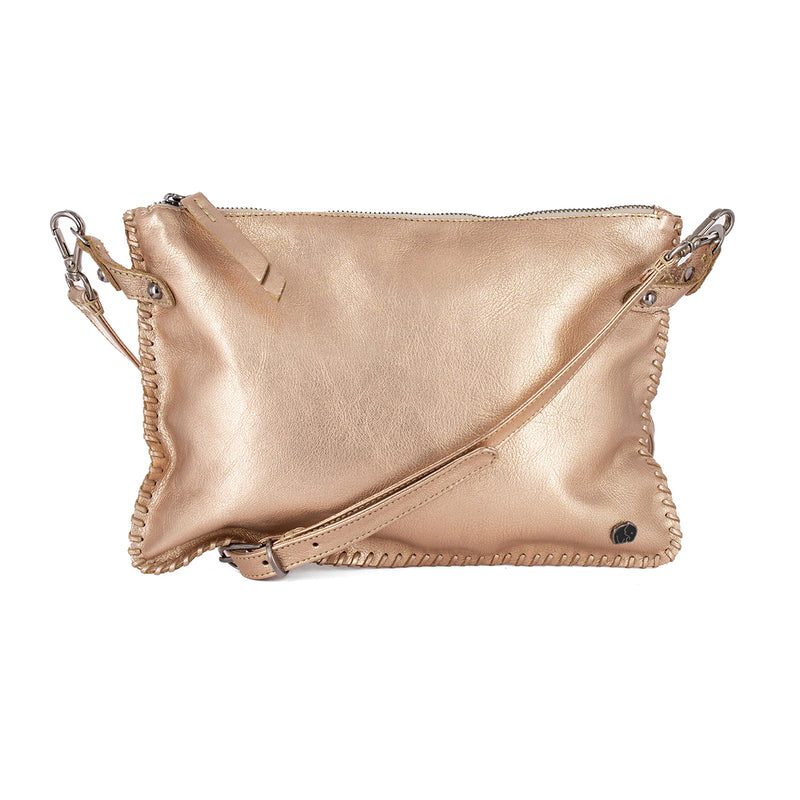 Rantu : Ladies Leather Crossbody Handbag in Rose Gold Mettalic