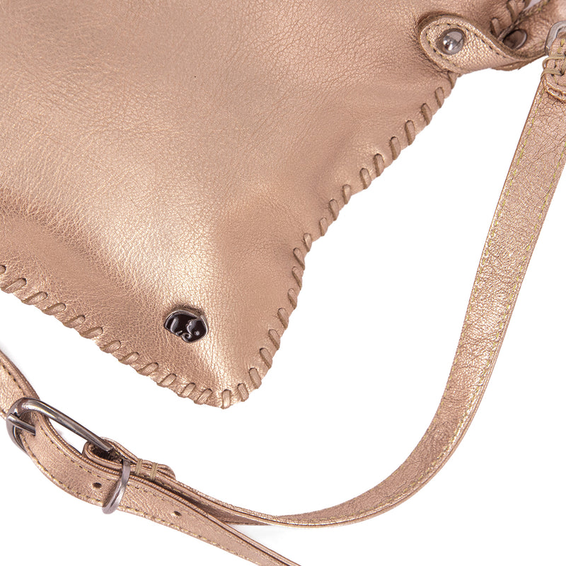 Rantu : Ladies Leather Crossbody Handbag in Rose Gold Mettalic