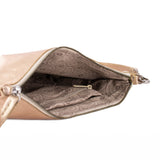 Rantu : Ladies Leather Crossbody Handbag in Rose Gold Mettalic