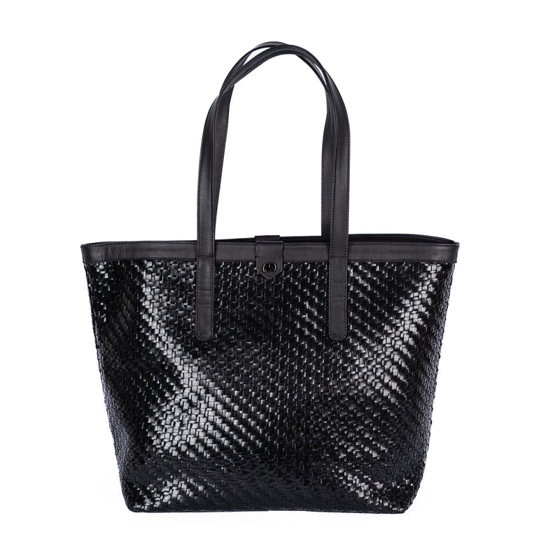 Simkhethi : Ladies Woven Leather Shopper Handbag in Black Seneca & Relaxa