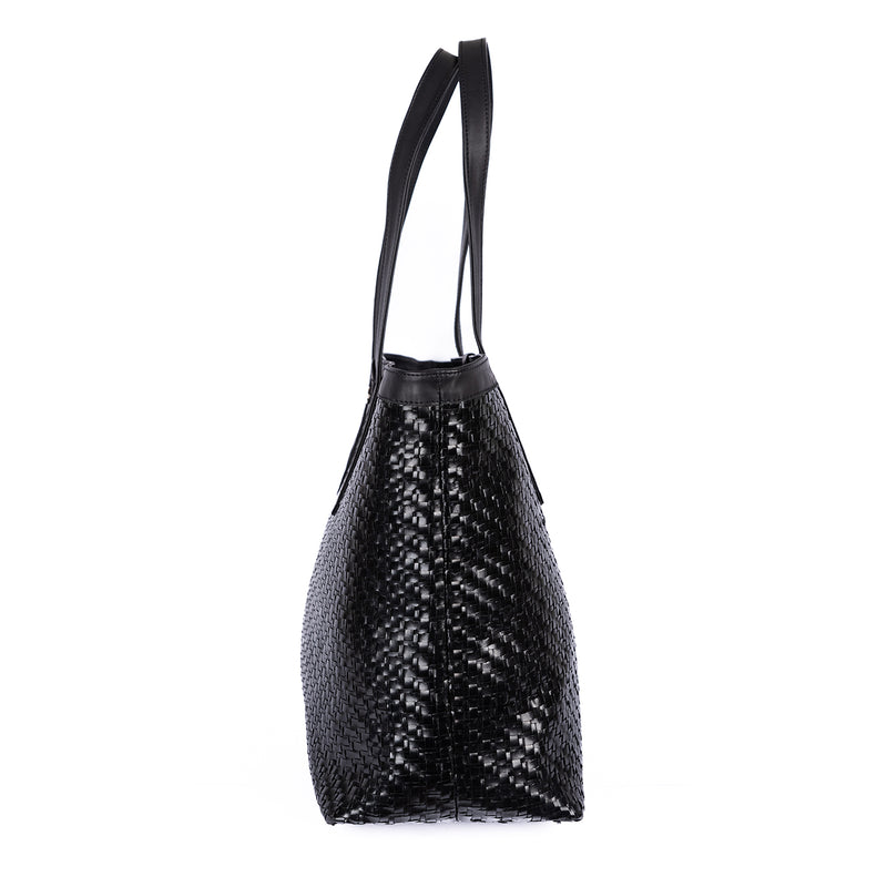 Simkhethi : Ladies Woven Leather Shopper Handbag in Black Seneca & Relaxa