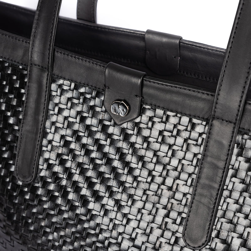 Simkhethi : Ladies Woven Leather Shopper Handbag in Black Seneca & Relaxa