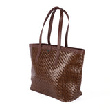 Simkhethi : Ladies Woven Leather Shopper Handbag in Choc Seneca & Cafe Cayak