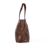 Simkhethi : Ladies Woven Leather Shopper Handbag in Choc Seneca & Cafe Cayak