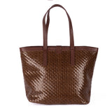 Simkhethi : Ladies Woven Leather Shopper Handbag in Choc Seneca & Cafe Cayak