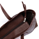 Simkhethi : Ladies Woven Leather Shopper Handbag in Choc Seneca & Cafe Cayak