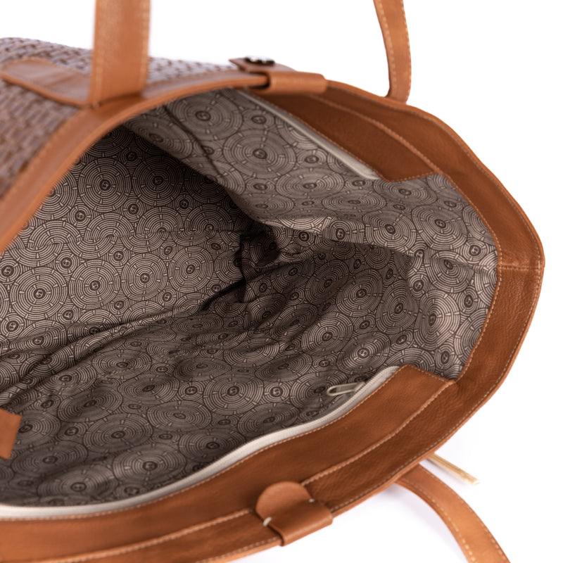 Simkhethi : Ladies Woven Leather Shopper Handbag in Cognac Seneca & Oak Cayak