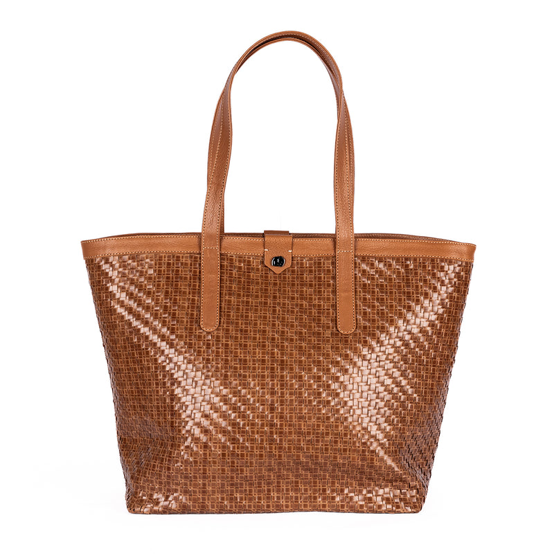 Simkhethi : Ladies Woven Leather Shopper Handbag in Cognac Seneca & Oak Cayak