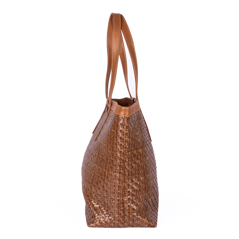 Simkhethi : Ladies Woven Leather Shopper Handbag in Cognac Seneca & Oak Cayak