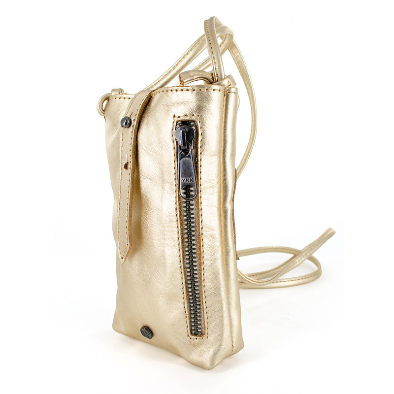 Lulonke : Ladies Leather Crossbody Purse in Gold Foil