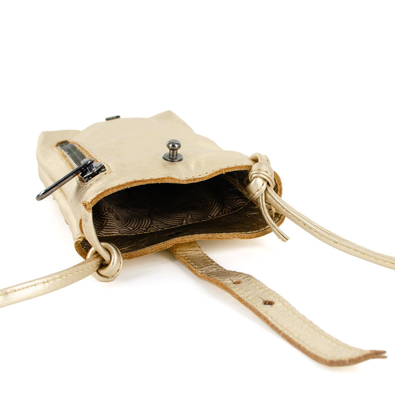 Lulonke : Ladies Leather Crossbody Purse in Gold Foil