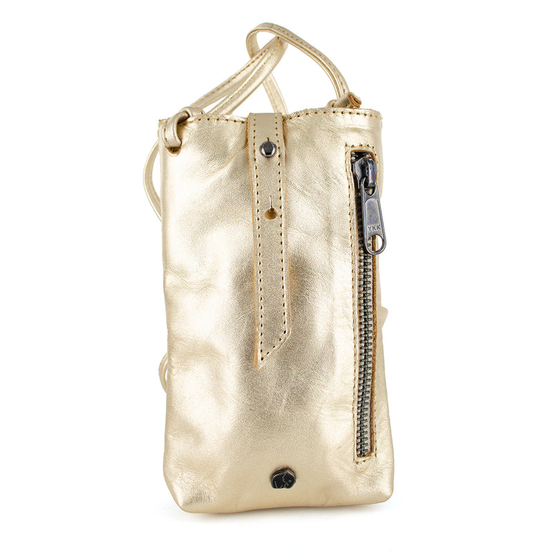 Lulonke : Ladies Leather Crossbody Purse in Gold Foil