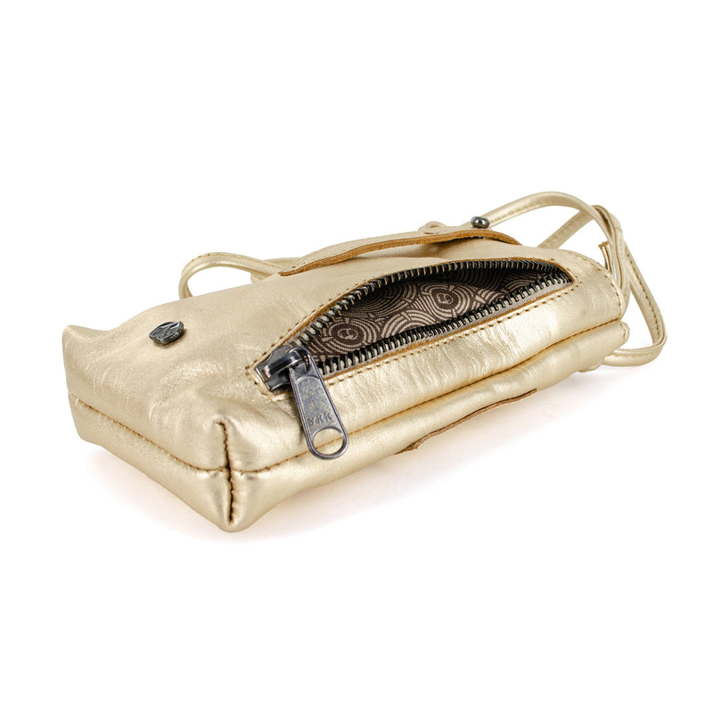 Lulonke : Ladies Leather Crossbody Purse in Gold Foil