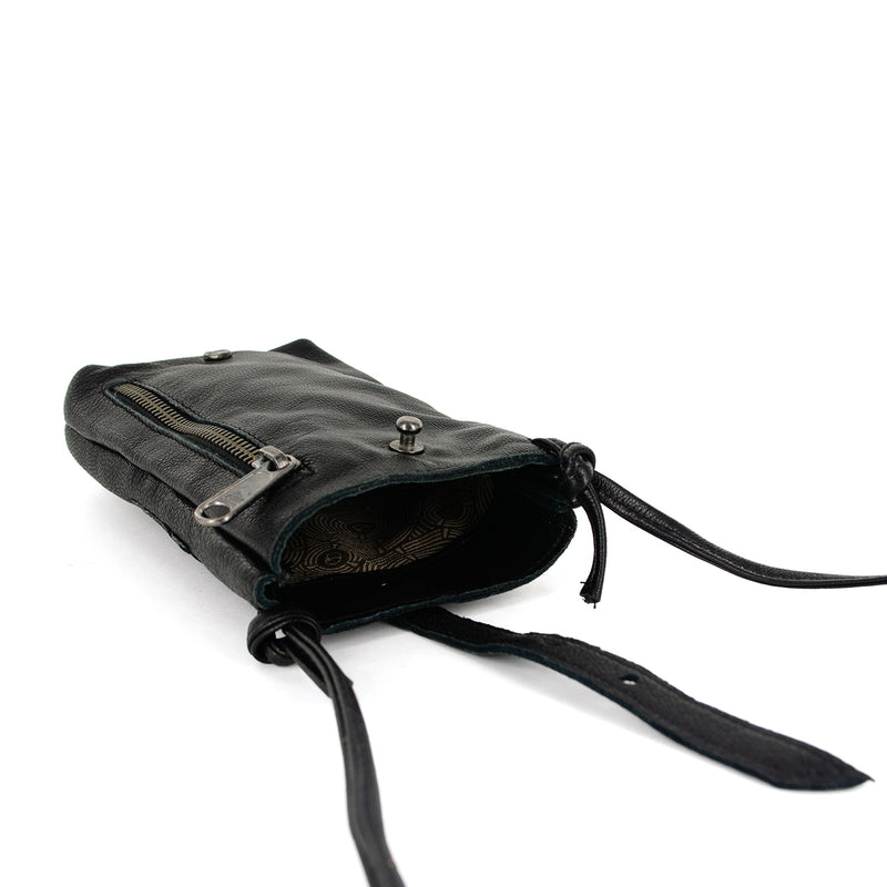 Lulonke : Ladies Leather Crossbody Purse in Black Nappa