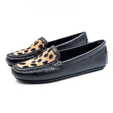 Imbodla : Ladies Leather Moccasin in Black Cayak & Spotted Print