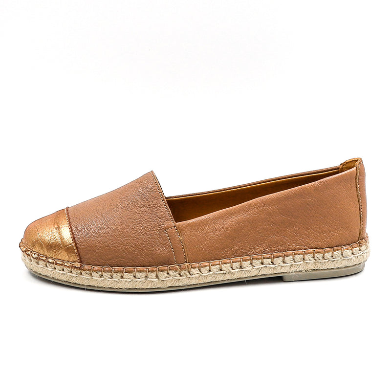 Consisela : Ladies Leather Espadrille Shoe in Timber Pietra