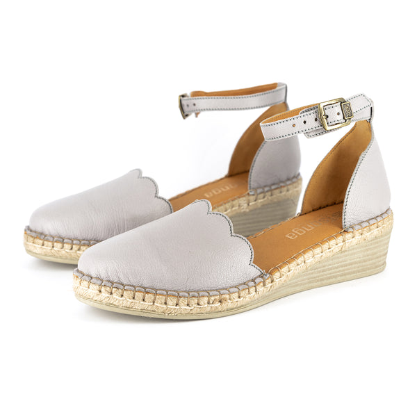 Inkantolo : Ladies Leather Wedge Espadrille in Quarry Cayak