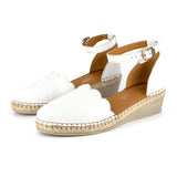 Inkantolo : Ladies Leather Wedge Espadrille in White Cayak