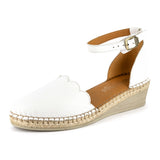 Inkantolo : Ladies Leather Wedge Espadrille in White Cayak