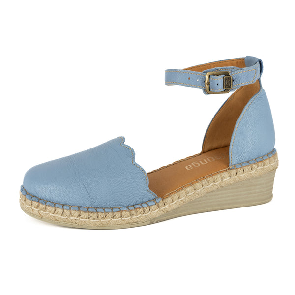 Inkantolo : Ladies Leather Wedge Espadrille in Jeans Cayak