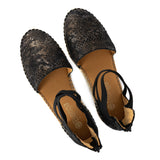 Injaywezi : Ladies Leather Mid-Heel Wedge Espadrille in Nero Rockafella