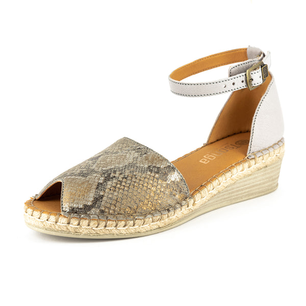 Itilogo : Ladies Leather Wedge Espadrille in Opal Rockafella & Quarry Cayak