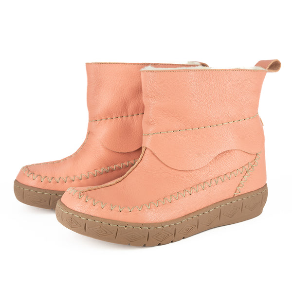 Limited Edition Ukumangala : Ladies 100% Wool-Lined Leather Short Boot in Papaya Cayak