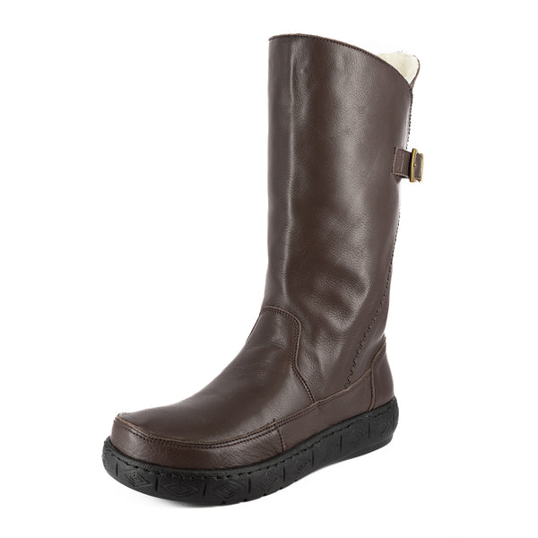 Maluju : Ladies 100% Wool-Lined Leather Mid-Calf Boot in Choc Delta