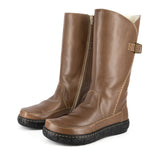 Maluju : Ladies 100% Wool-Lined Leather Mid-Calf Boot in Caramel Relaxa