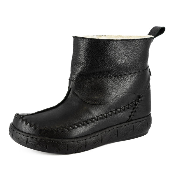 Ukumangala : Ladies 100% Wool-Lined Leather Short Boot in Black Delta