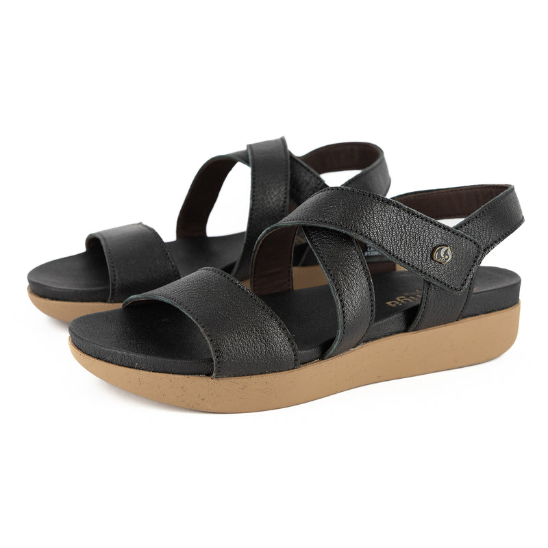 Limited Edition Itshali : Ladies Leather Platform Sandal in Black Cayak (Toffee Sole)