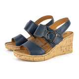 Moyizela : Ladies High-Heeled Leather Sandal in Denim Cayak