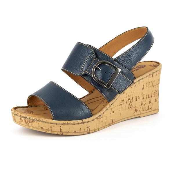 Moyizela : Ladies High-Heeled Leather Sandal in Denim Cayak