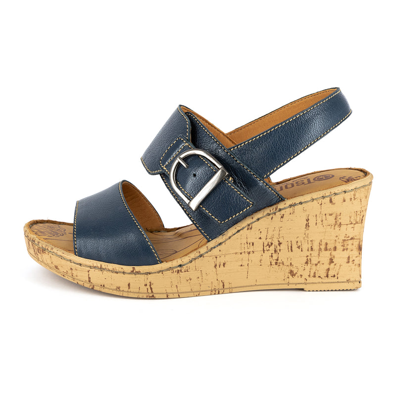 Moyizela : Ladies High-Heeled Leather Sandal in Denim Cayak