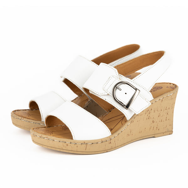 Moyizela : Ladies High-Heeled Leather Sandal in White Cayak