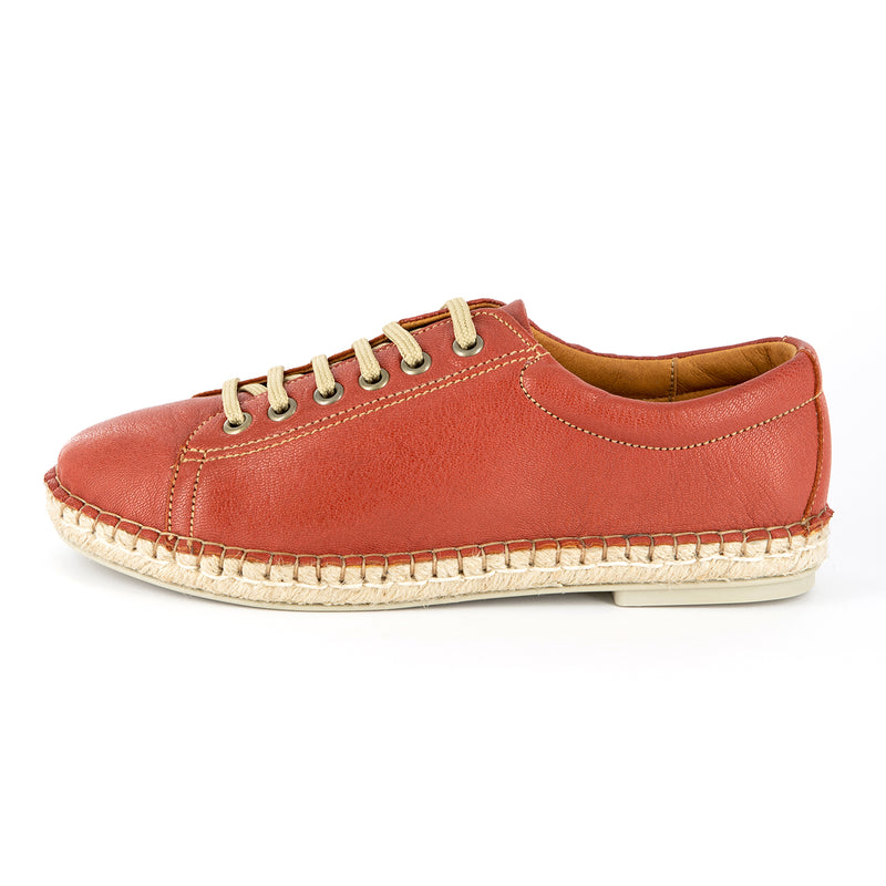 Yebo : Ladies Leather Espadrille Sneaker in Burnt Orange Cayak