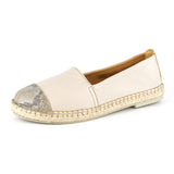 Consisela : Ladies Leather Espadrille Shoe In Cream Cayak & Opal Rockafella