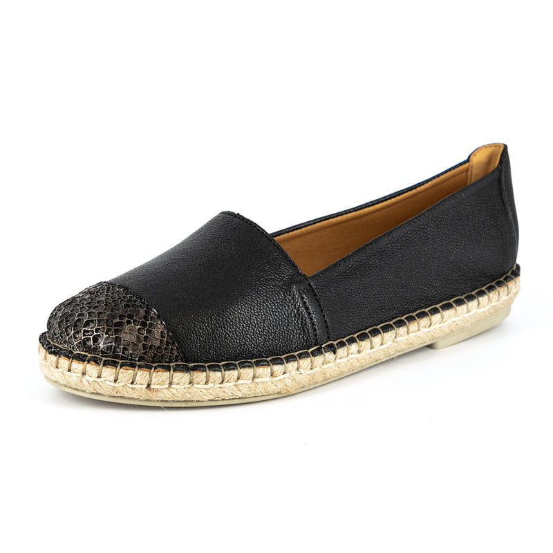 Consisela : Ladies Leather Espadrille Shoe in Black Cayak & Nero Rocka ...