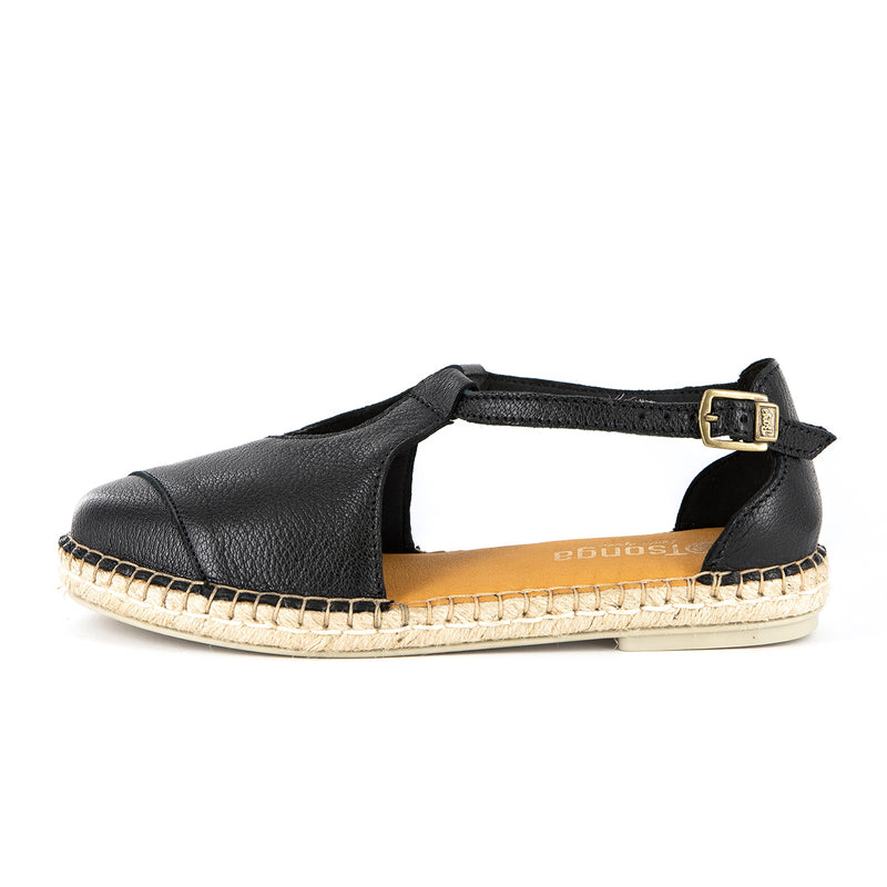 Ekuseni : Ladies Leather Espadrille Shoe in Black Cayak