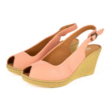 Zangemuva : Ladies Leather Peep-Toe High-Heel Wedge Sandal in Papaya Cayak